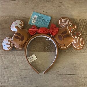 Disney Festive Christmas Brown and Red Mouse Ears Headband